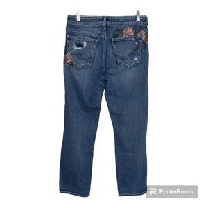 Silver Jeans Women's 28x25 Mazy Slim Crop Destroyed Floral Embroidered Boho Mom